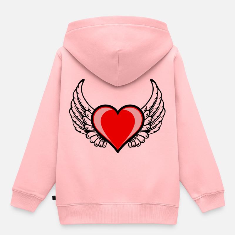 Coeur avec des ailes - Sweat Premium à capuche enfant bio - rose