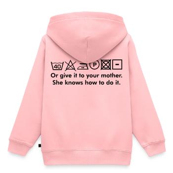 Instructions de lavage ou le donner à votre mère texte culte - Sweat Premium à capuche enfant bio - rose - Dos - AI Model Kid Female (0cm)