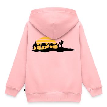 sonne streifen karawane haendler reise kaktus kame - Kinder Premium Organic Hoodie - Rosa - Hinten - AI Model Kid Female (0cm)