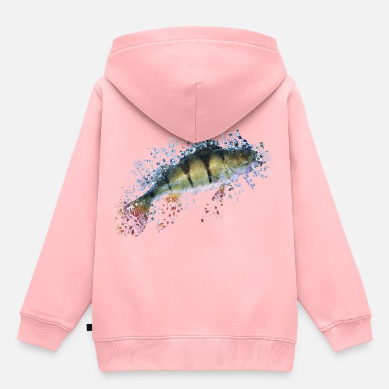 Idée cadeau de perche de pêche - Sweat Premium à capuche enfant bio - rose
