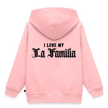 « Familia » la famille, la seule chose qui compte - Sweat Premium à capuche enfant bio - rose - Dos - AI Model Kid Female (0cm)