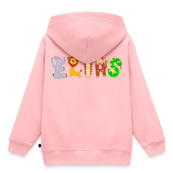 ELIAS Name aus Tierbuchstaben - Kinder Premium Organic Hoodie - Rosa - Hinten - AI Model Kid Female (0cm)