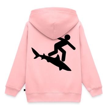 Hai - Surfer auf Hai - Kinder Premium Organic Hoodie - Rosa - Hinten - AI Model Kid Female (0cm)