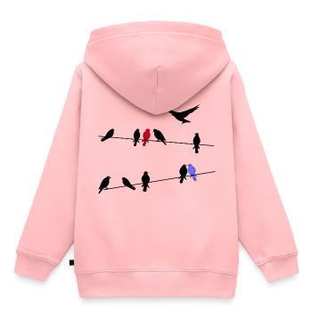 Vogel schwarze Zugvögel auf einer Stromleitung - Kinder Premium Organic Hoodie - Rosa - Hinten - AI Model Kid Female (0cm)