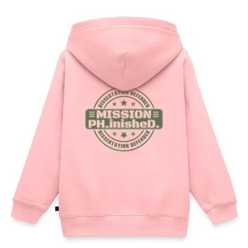 Dissertation Defended Ph.D. Mission beendet Geschenk - Kinder Premium Organic Hoodie - Rosa - Hinten - AI Model Kid Female (0cm)