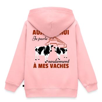 Vache Shirt • Mes vaches • Vache Cadeau - Sweat Premium à capuche enfant bio - rose - Dos - AI Model Kid Female (0cm)