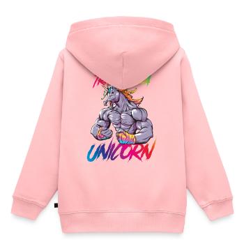 Einhorn training power fitness coloré - Sweat Premium à capuche enfant bio - rose - Dos - AI Model Kid Female (0cm)