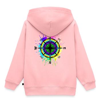 Boussole multicolore Symbole Travel Taches de couleur - Sweat Premium à capuche enfant bio - rose - Dos - AI Model Kid Female (0cm)
