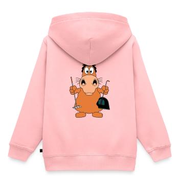 PFERD - PFERDESTALL AUSMISTEN - ABÄPPELN - Kinder Premium Organic Hoodie - Rosa - Hinten - AI Model Kid Female (0cm)