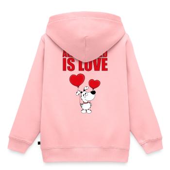 HUND - ALL YOU NEED IS LOVE - Kinder Premium Organic Hoodie - Rosa - Hinten - AI Model Kid Female (0cm)