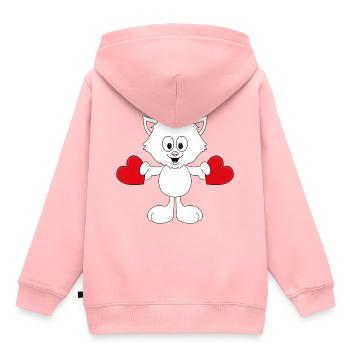 KATZE - CAT - LIEBE - LOVE - HERZEN - TIER - Kinder Premium Organic Hoodie - Rosa - Hinten - AI Model Kid Female (0cm)