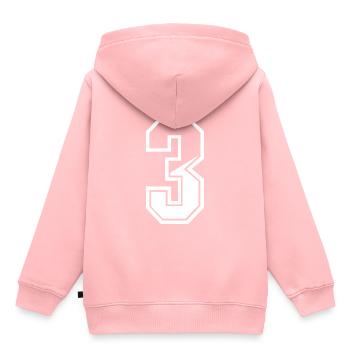 3 ans maillot numéro 3 T-shirt numéro 3 - Sweat Premium à capuche enfant bio - rose - Dos - AI Model Kid Female (0cm)