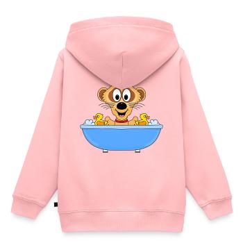 ERDMÄNNCHEN - BADEWANNE - BADEENTEN - BADEN - Kinder Premium Organic Hoodie - Rosa - Hinten - AI Model Kid Female (0cm)