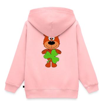 TEDDY - BÄR - TEDDYBÄR - KLEE - KLEEBLATT - Kinder Premium Organic Hoodie - Rosa - Hinten - AI Model Kid Female (0cm)