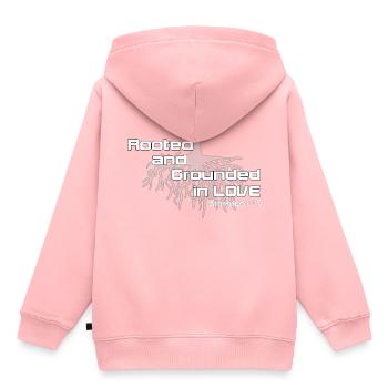 Conception chrétienne enracinée et fondée sur l'amour - Sweat Premium à capuche enfant bio - rose - Dos - AI Model Kid Female (0cm)