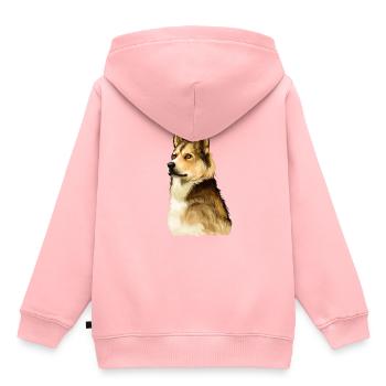 Illustration de l’aquarelle du chien Laika de Sibérie orientale - Sweat Premium à capuche enfant bio - rose - Dos - AI Model Kid Female (0cm)