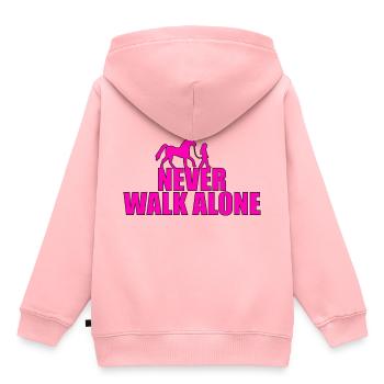 NEVER WALK ALONE - PFERD - REITERIN - PONY - LIEBE - Kinder Premium Organic Hoodie - Rosa - Hinten - AI Model Kid Female (0cm)