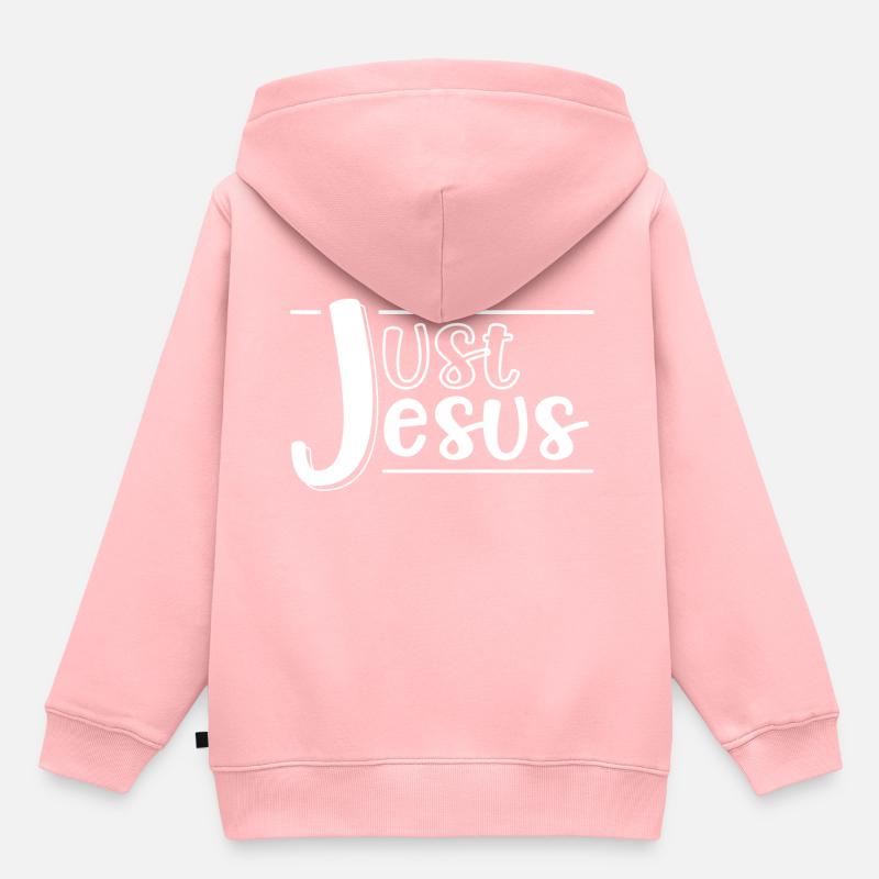 Conception chrétienne Juste Jésus - Sweat Premium à capuche enfant bio - rose