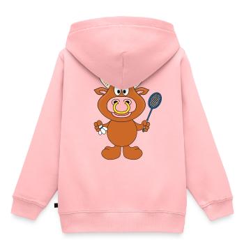 BULLE - STIER - RIND - KUH - FEDERBALL - BADMINTON - Kinder Premium Organic Hoodie - Rosa - Hinten - AI Model Kid Female (0cm)