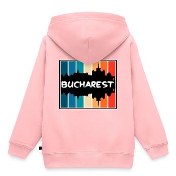 Bukarest Rumänien Skyline Silhouette Travel Souven - Kinder Premium Organic Hoodie - Rosa - Hinten - AI Model Kid Female (0cm)