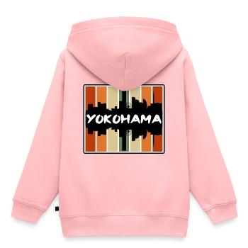 Yokohama Japon Skyline Silhouette Voyage Souvenir - Sweat Premium à capuche enfant bio - rose - Dos - AI Model Kid Female (0cm)
