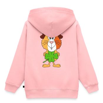 MEERSCHWEINCHEN - KLEEBLATT - GLÜCKSBRINGER - Kinder Premium Organic Hoodie - Rosa - Hinten - AI Model Kid Female (0cm)