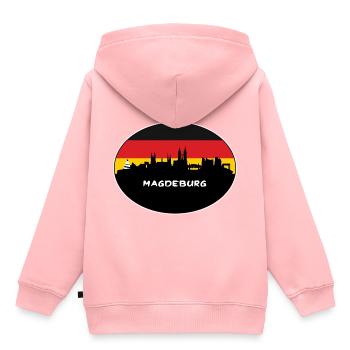 Magdebourg Allemagne Flag Skyline Silhouette Voyage - Sweat Premium à capuche enfant bio - rose - Dos - AI Model Kid Female (0cm)