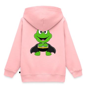 FROSCH - SUPERHELD - TIER - KIND - BABY - HELD - Kinder Premium Organic Hoodie - Rosa - Hinten - AI Model Kid Female (0cm)