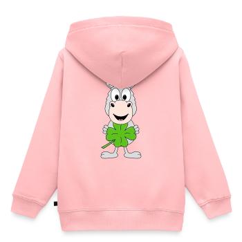 KLEEBLATT - GLÜCKSBRINGER - ZIEGE - TIER - Kinder Premium Organic Hoodie - Rosa - Hinten - AI Model Kid Female (0cm)