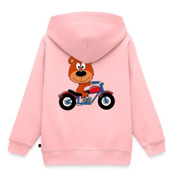 TEDDY - BÄR - TEDDYBÄR - MOTORRAD - BIKER - TIER - Kinder Premium Organic Hoodie - Rosa - Hinten - AI Model Kid Female (0cm)