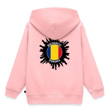 Bukarest Skyline Rumänien Flagge Reise Souvenir - Kinder Premium Organic Hoodie - Rosa - Hinten - AI Model Kid Female (0cm)