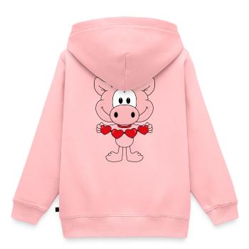 LIEBE - LOVE - TIER - VERLIEBT - SCHWEIN - HERZEN - Kinder Premium Organic Hoodie - Rosa - Hinten - AI Model Kid Female (0cm)