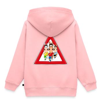ACHTUNG - PFERDERENNEN - PFERDE - TIERISCH - Kinder Premium Organic Hoodie - Rosa - Hinten - AI Model Kid Female (0cm)