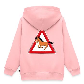 ACHTUNG PFERD - Kinder Premium Organic Hoodie - Rosa - Hinten - AI Model Kid Female (0cm)