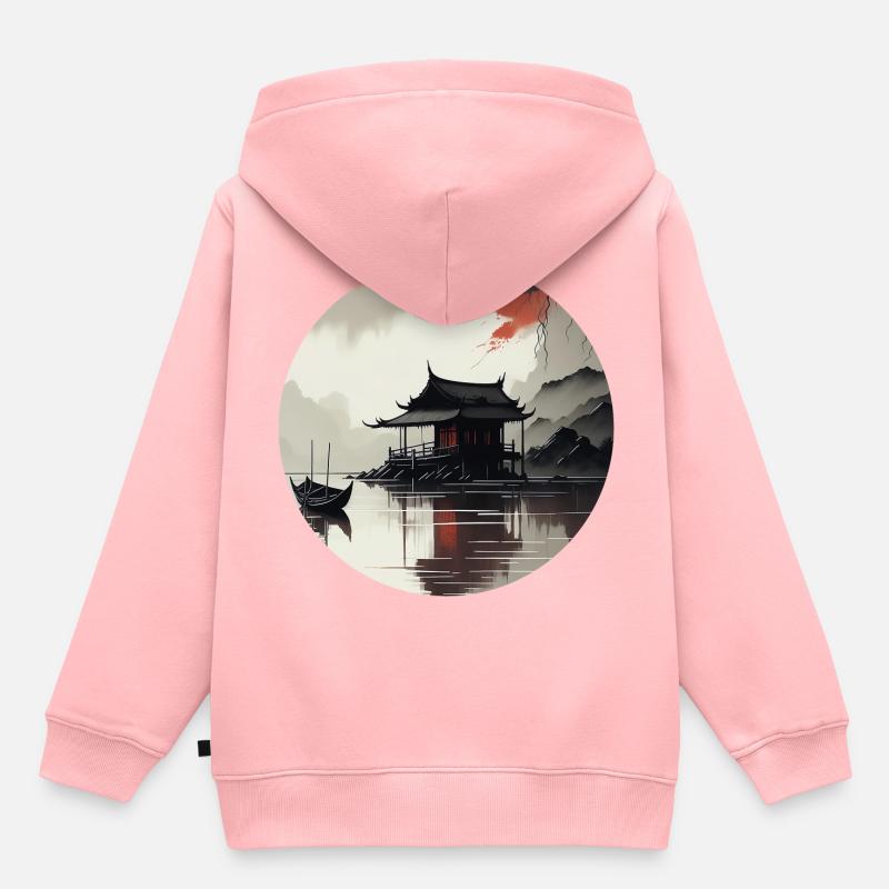 Paysage asiatique - Sweat Premium à capuche enfant bio - rose