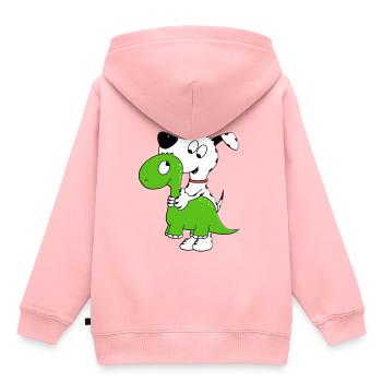 HUND - DINO - DINOSAURIER - KUSCHELTIER - TIERISCH - Kinder Premium Organic Hoodie - Rosa - Hinten - AI Model Kid Female (0cm)