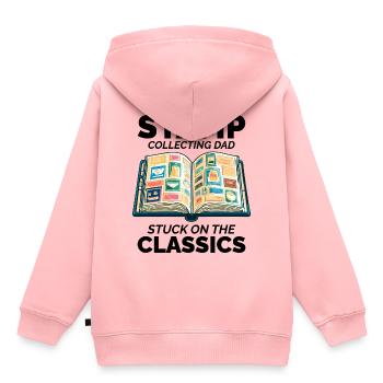 Collectionneur de timbres-poste vintage papa philatéliste - Sweat Premium à capuche enfant bio - rose - Dos - AI Model Kid Female (0cm)
