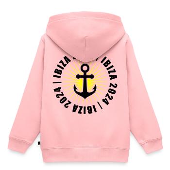 Jours fériés à Ibiza 2024 - Sweat Premium à capuche enfant bio - rose - Dos - AI Model Kid Female (0cm)