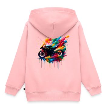 Moto Motard passion moto gp - Sweat Premium à capuche enfant bio - rose - Dos - AI Model Kid Female (0cm)