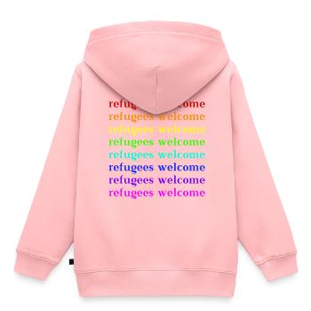 Idée cadeau de bienvenue pour les réfugiés - Sweat Premium à capuche enfant bio - rose - Dos - AI Model Kid Female (0cm)