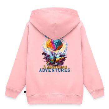 Militär-Gleitschirm über einer exotischen Landschaft - Kinder Premium Organic Hoodie - Rosa - Hinten - AI Model Kid Female (0cm)