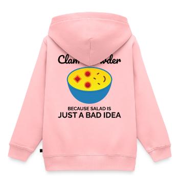 Chaudrée de palourdes, crustacés, soupe de fruits de mer hilarante - Sweat Premium à capuche enfant bio - rose - Dos - AI Model Kid Female (0cm)