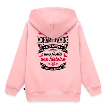 MOHAMED-AMINE UN NOM UNE FIERTÉ AUCUN RIVAL - Sweat Premium à capuche enfant bio - rose - Dos - AI Model Kid Female (0cm)