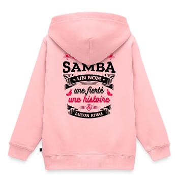 SAMBA UN NOM UNE FIERTÉ AUCUN RIVAL - Sweat Premium à capuche enfant bio - rose - Dos - AI Model Kid Female (0cm)