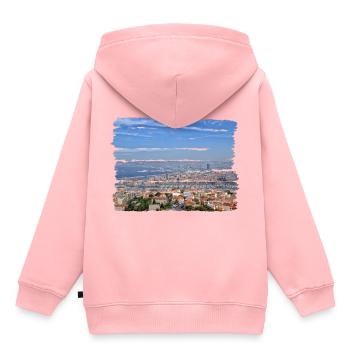 Blick über die Hafenstadt Marseille - Kinder Premium Organic Hoodie - Rosa - Hinten - AI Model Kid Female (0cm)