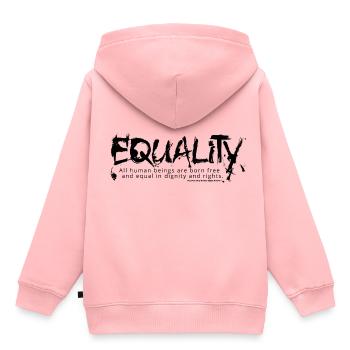 EQUALITY lettrage noir - Sweat Premium à capuche enfant bio - rose - Dos - AI Model Kid Female (0cm)