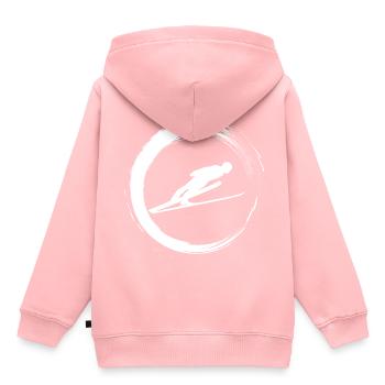 Skispringen Winterurlaub Berge - Kinder Premium Organic Hoodie - Rosa - Hinten - AI Model Kid Female (0cm)