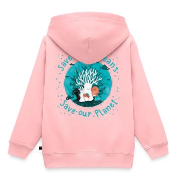 Sauvez nos océans - Sauvez notre planète - Coraux - Sweat Premium à capuche enfant bio - rose - Dos - AI Model Kid Female (0cm)