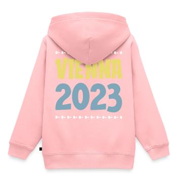 Vienne 2023 Vienne - Sweat Premium à capuche enfant bio - rose - Dos - AI Model Kid Female (0cm)