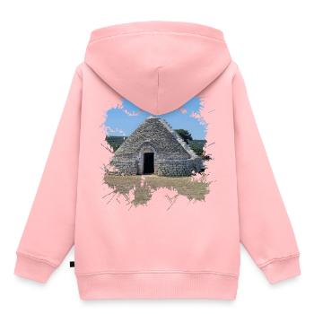 Die weißen Trulli Häuser in Alberobello - Kinder Premium Organic Hoodie - Rosa - Hinten - AI Model Kid Female (0cm)